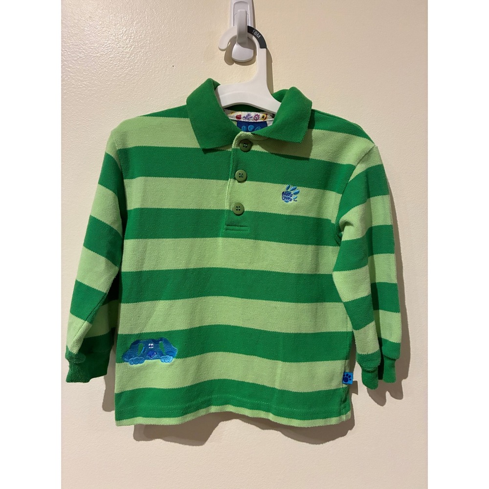Blues Clues Kids Green Striped Long Sleeve Polo Shirt 4T Steve Costume Logo